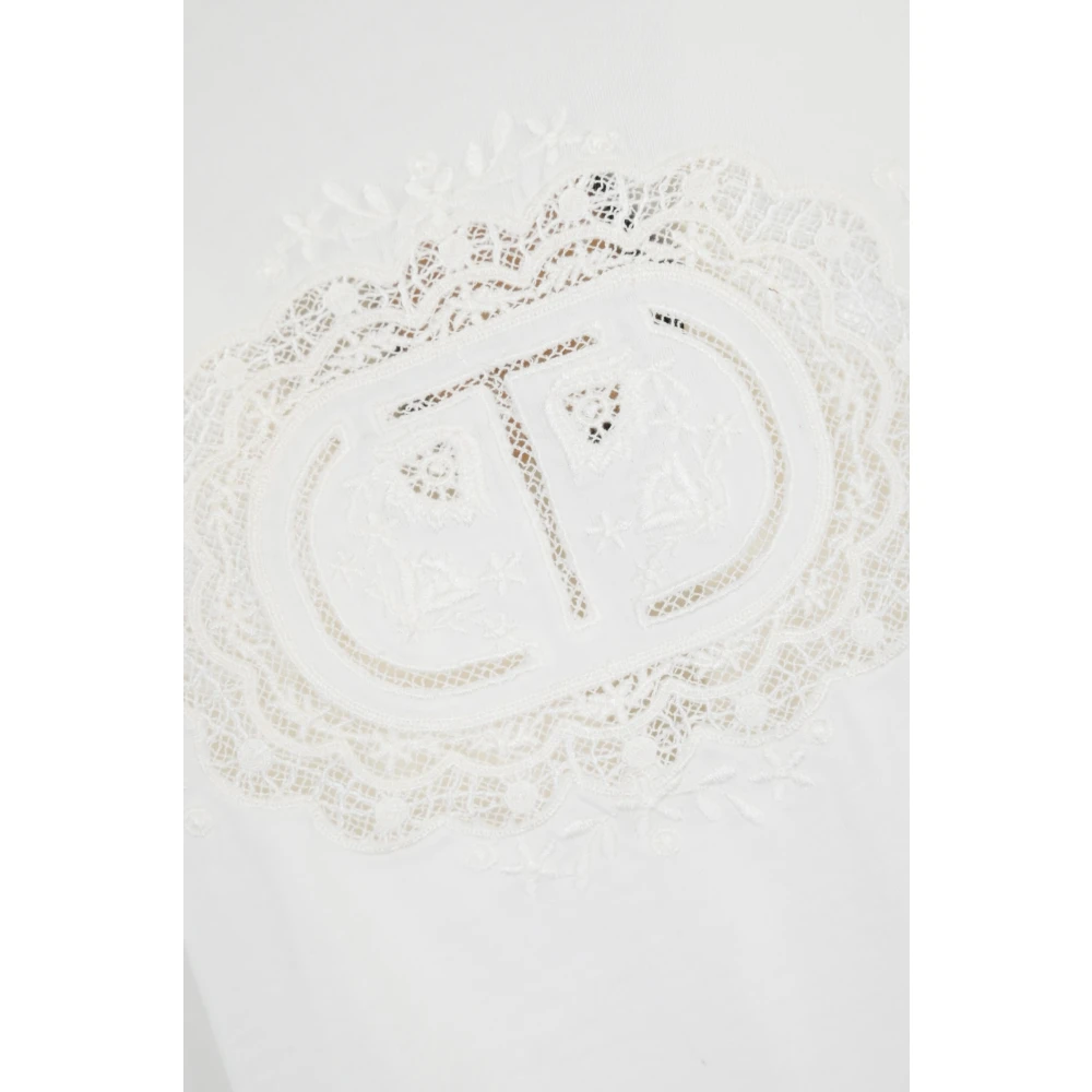 Twinset Wit Katoenen T-shirt met Kant Logo White Dames