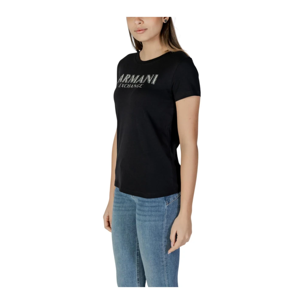 Armani Exchange Geprint T-shirt met ronde hals van katoen Black Dames