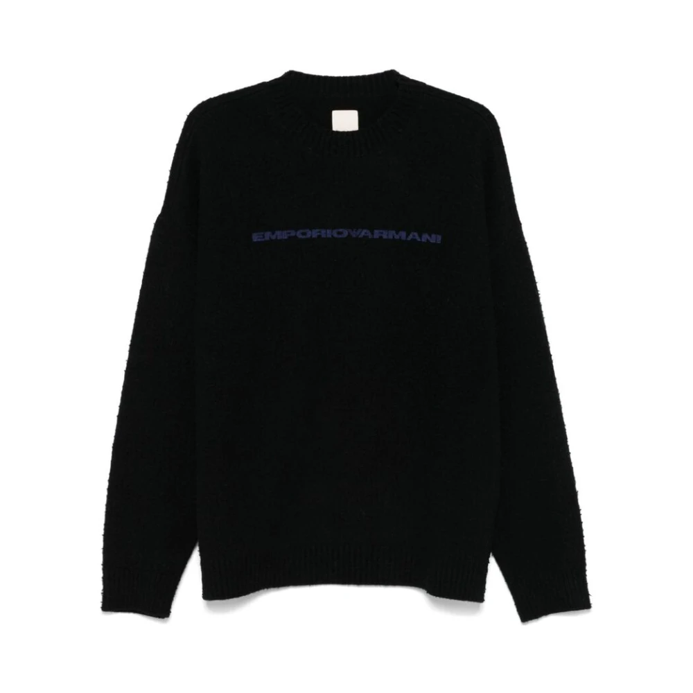Emporio Armani Zwarte Gebreide Fleece Trui Black Heren