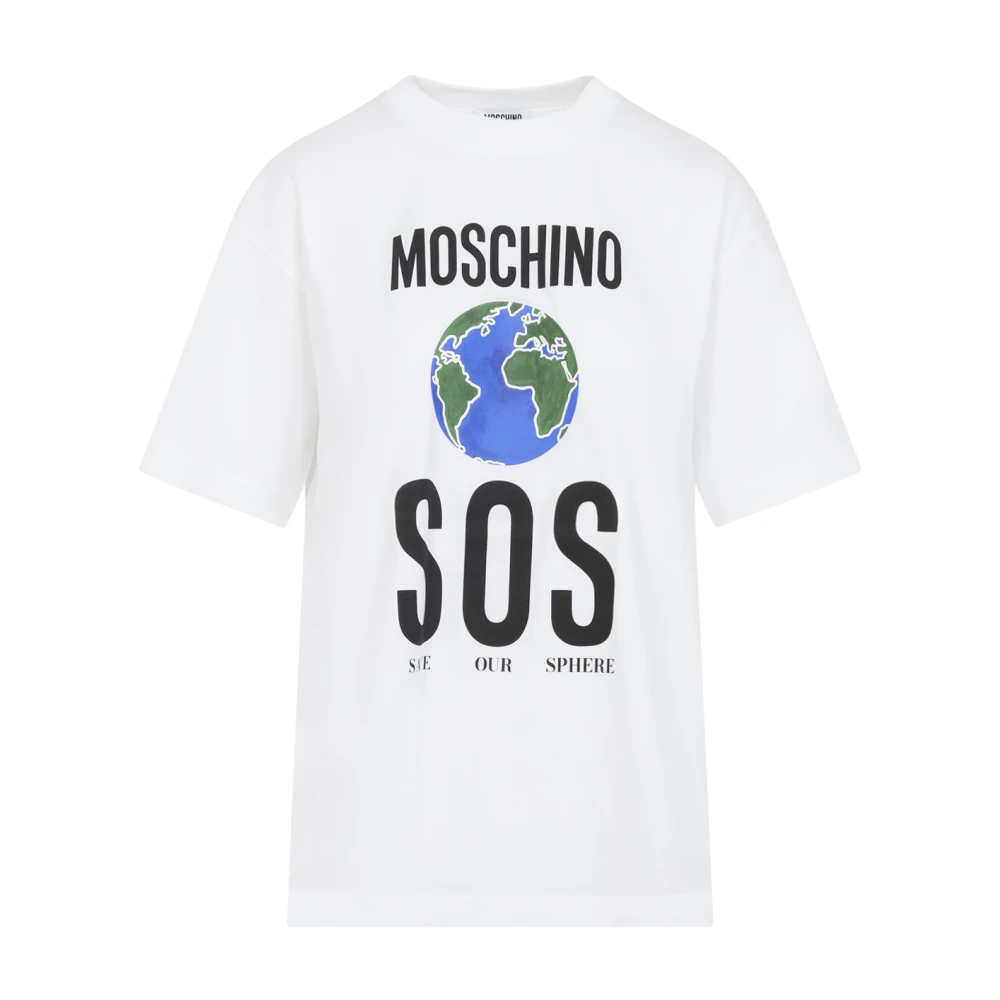 Moschino Women's White T-Shirts, S, Cotton T-Shirt With Multicolour Design