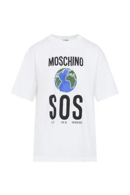 Vit Bomull T-shirt med Multifärgat Design