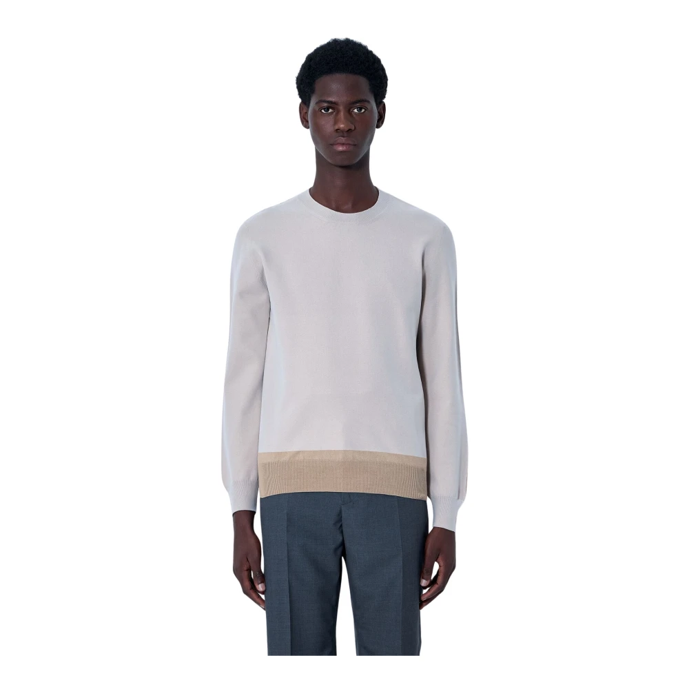 Mm6 Maison Margiela Men's Beige Fine Knit Crewneck Jumper - Round-Neck Knitwear - S - Knitwear