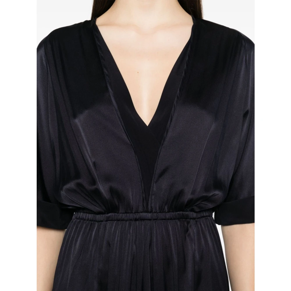 Forte Blauwe V-hals Jurk met Elastische Tailleband Blue Dames