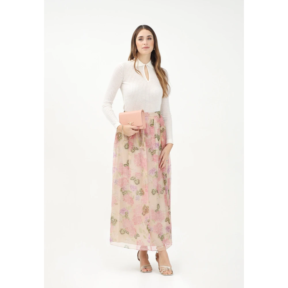 Max Mara Elegante Ivoor Bloemen Lange Rok Multicolor Dames