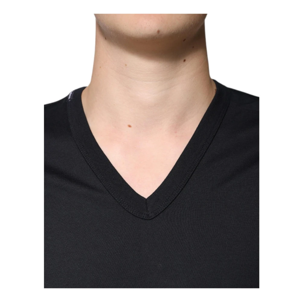 Dolce & Gabbana Zwarte Katoenen V-hals T-shirt Mannen Black Heren