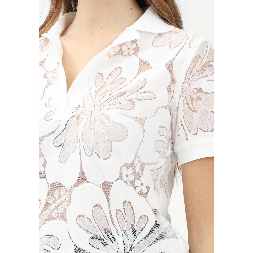 Max Mara Witte Bloemen Kant Polo Shirt White Dames