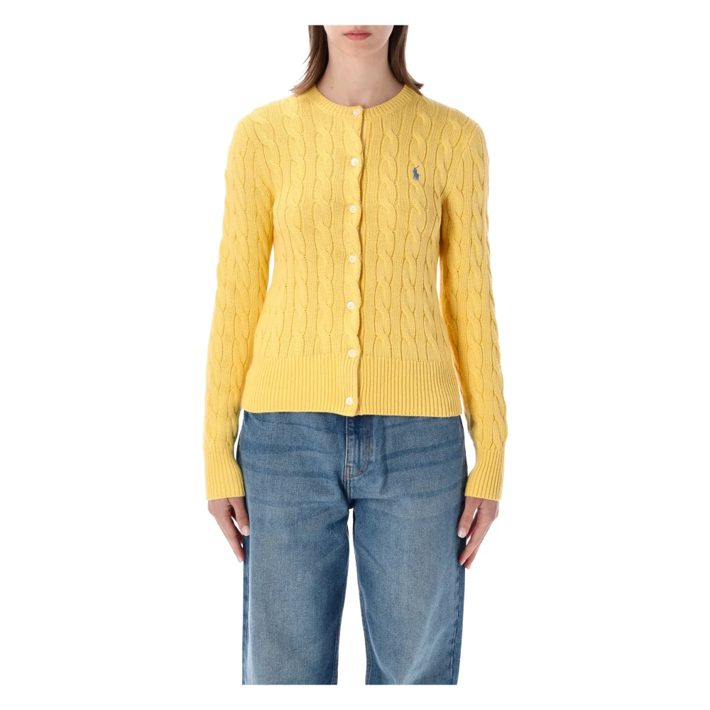 Polo Ralph Lauren Women's Yellow Cardigans, S, Cable-Knit Cotton Crewneck Cardigan