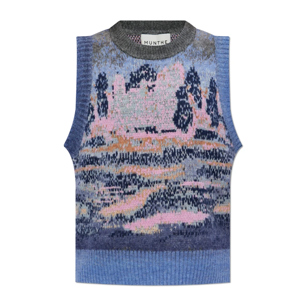 Munthe Vest met wollen afwerking Blue Dames