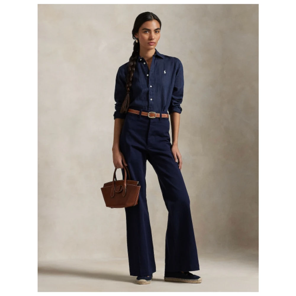 Polo Ralph Lauren Linnen overhemd met puntkraag Blue Dames