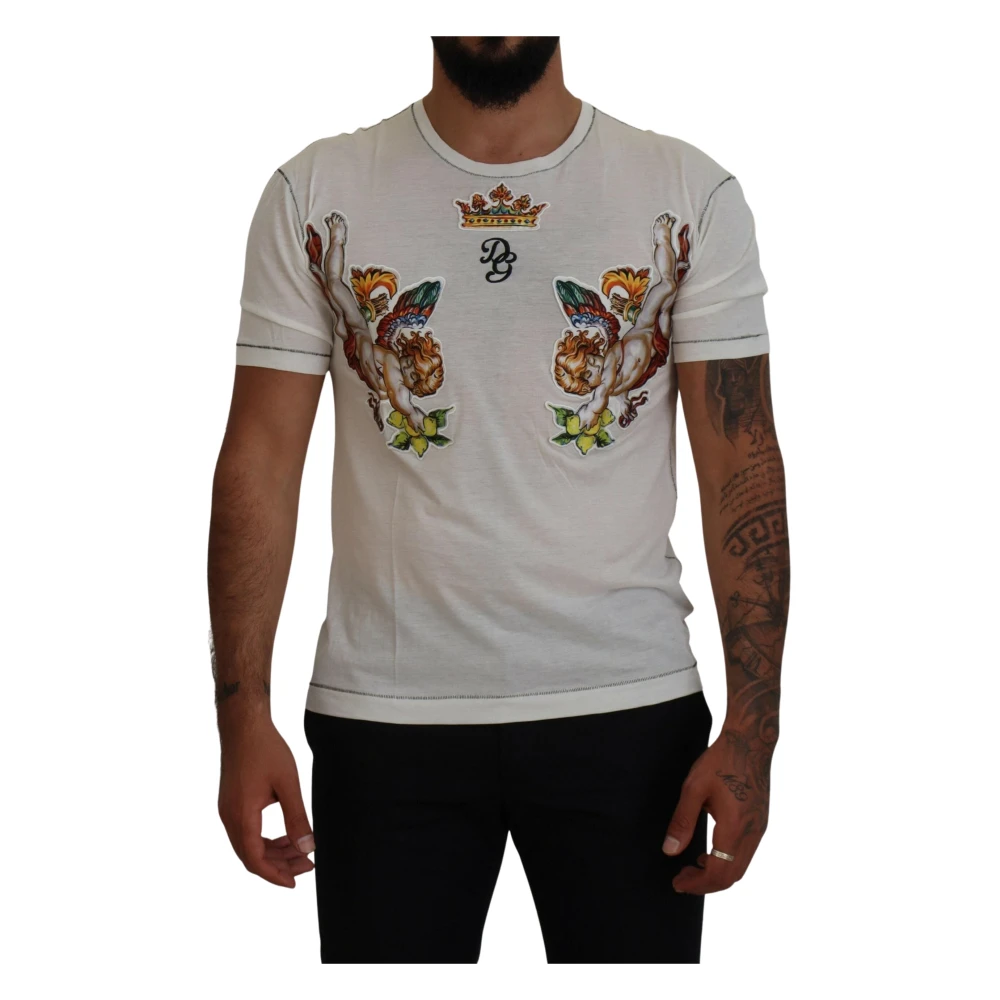 Dolce & Gabbana Witte Bedrukte Korte Mouwen Heren T-shirt White Heren