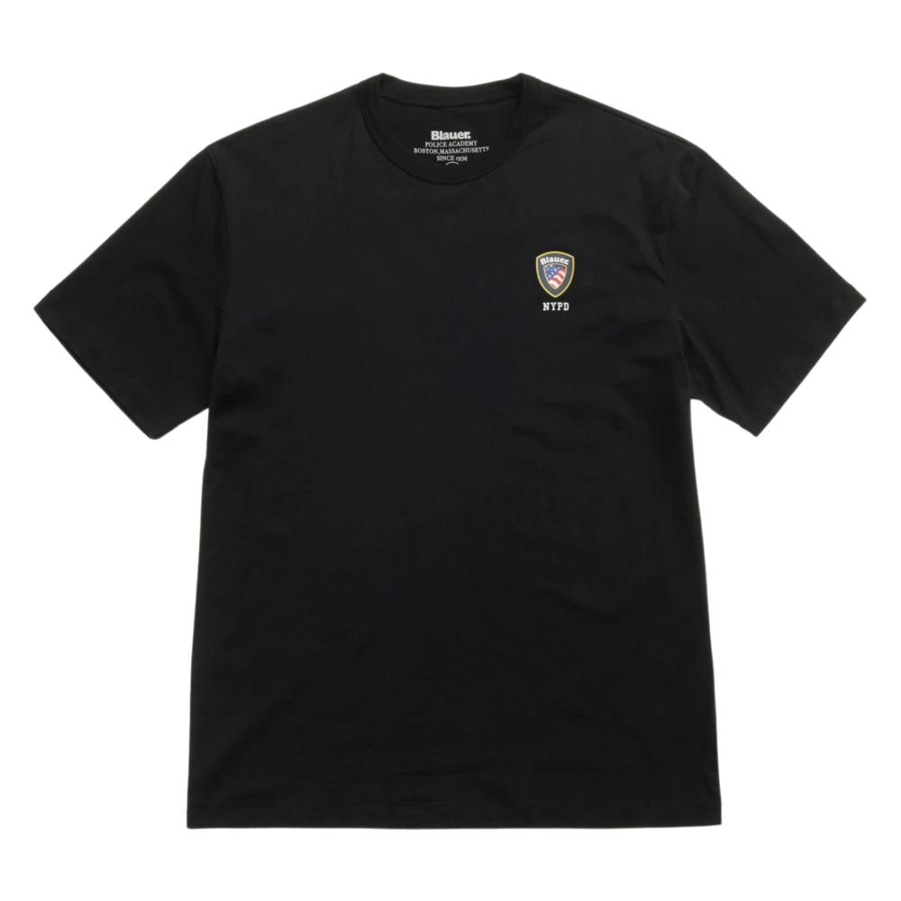 Blauer Mannelijk Zwart Tops Heren, L, Katoen, Maxi Logo Katoen Jersey T-Shirt