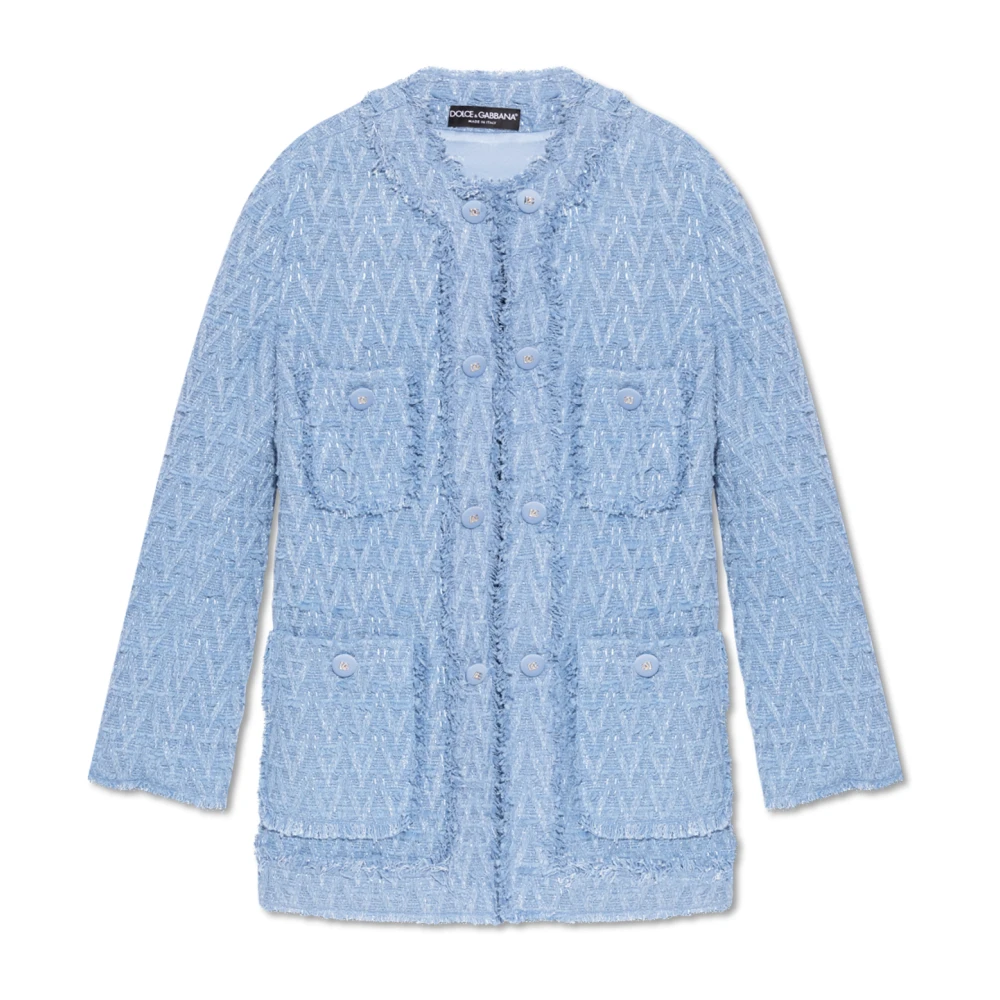 Dolce & Gabbana Celeste Katoenen Jas Multitask Zakken Blue Dames