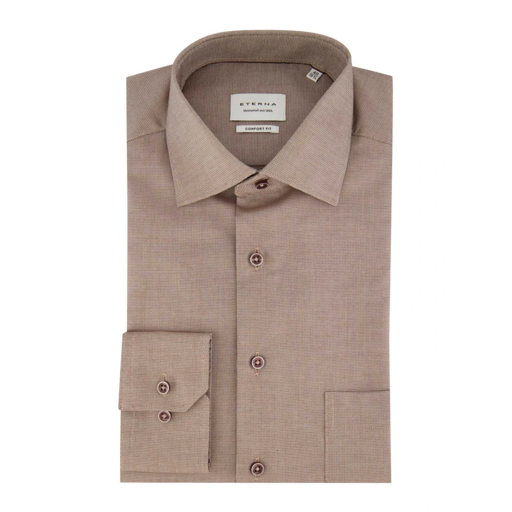 Eterna Beige Business Overhemd Jurk Katoen Beige Heren