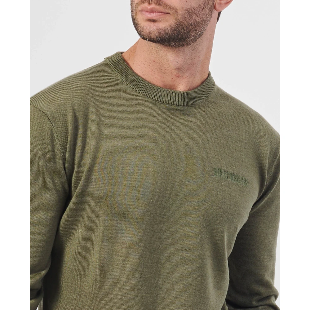 Bikkembergs Groene Sweater Basic Ronde Hals Lange Mouw Green Heren
