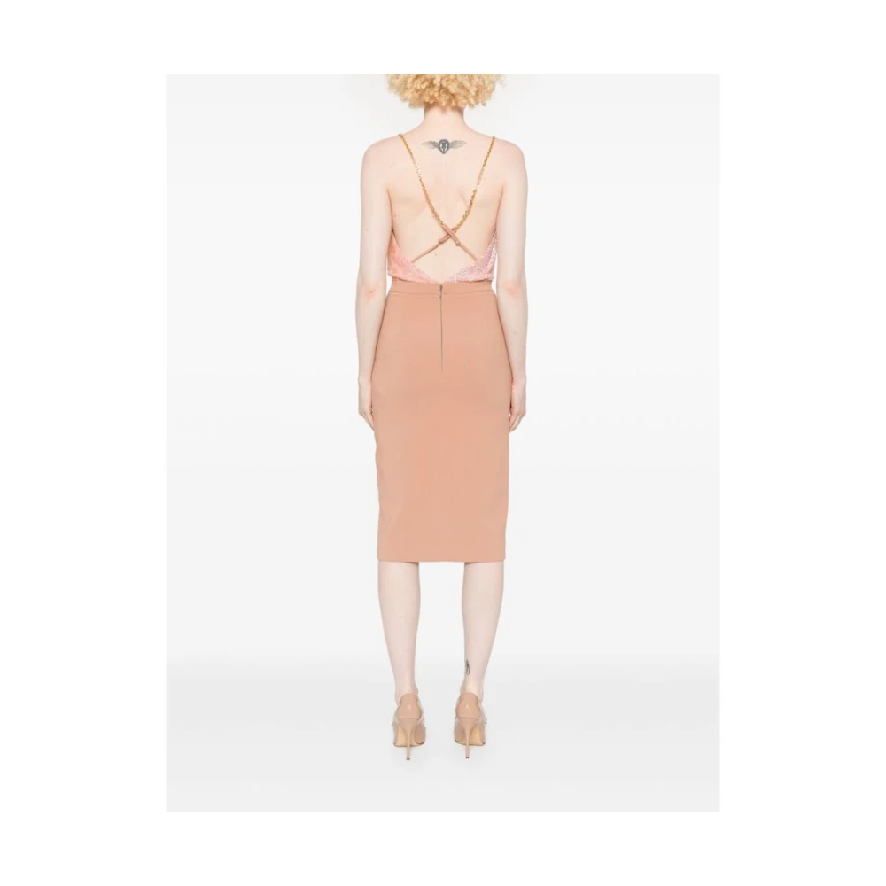 Elisabetta Franchi Pailletversierde Cowl Neck Jurk Beige Dames