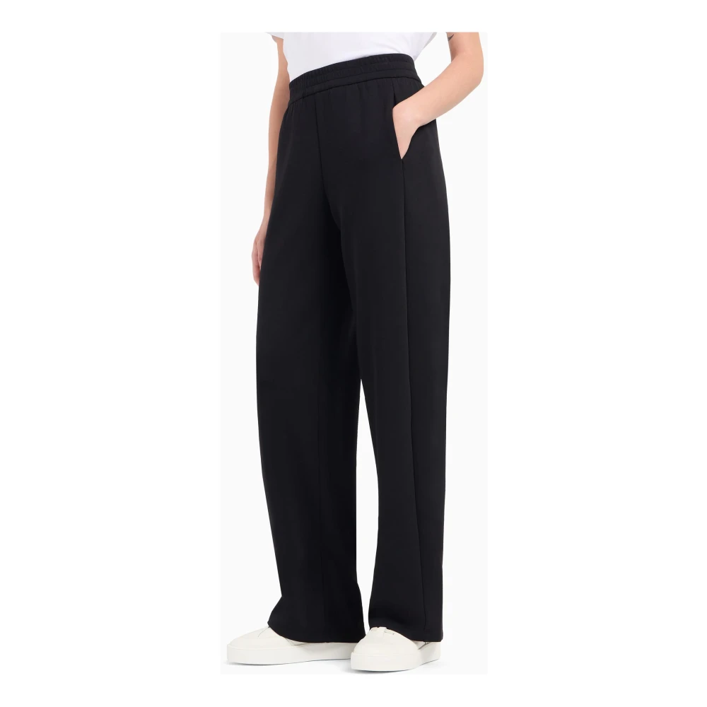 Emporio Armani Zwarte Broek Dubbele Jersey Elastische Taille Black Dames