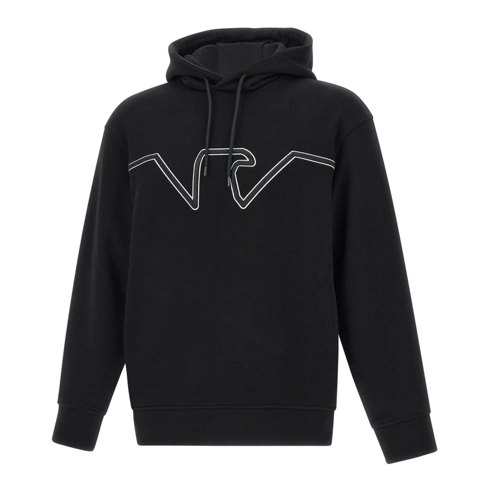 Emporio Armani Zwarte Jersey Hoodie met Ingelegd Adelaar Logo Black Heren