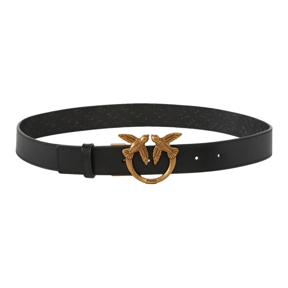 pinko Love Berry Monogram Leren Riem Zwart Black Dames