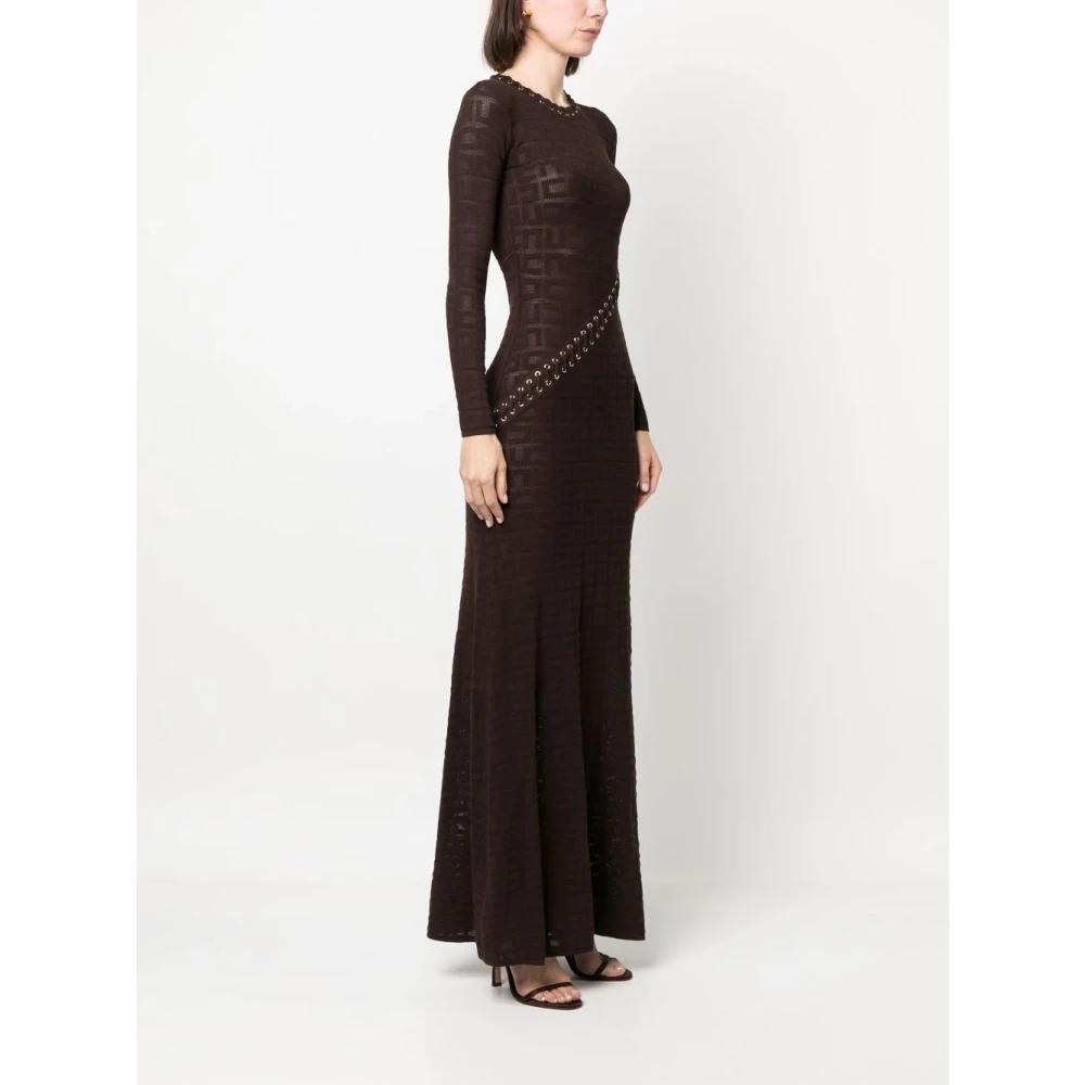 Elisabetta Franchi Red Carpet Jurk met Mesh Logo Brown Dames