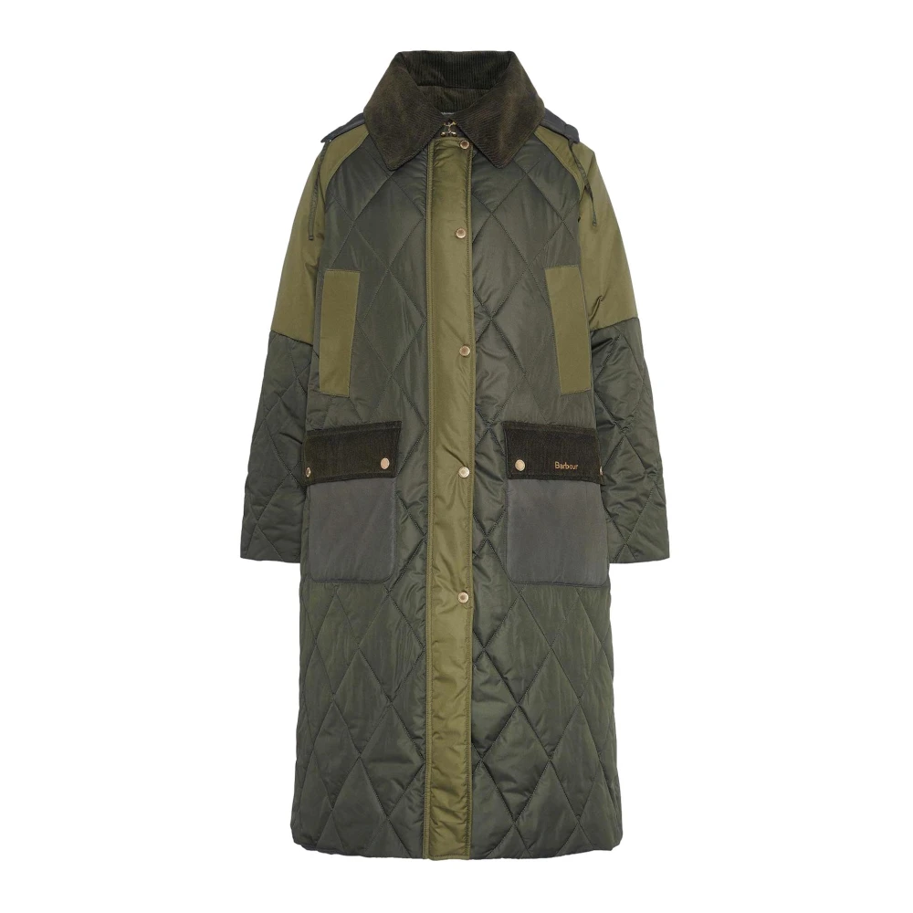 Barbour Lång Quiltad Jacka Grön Oliv Green, Dam