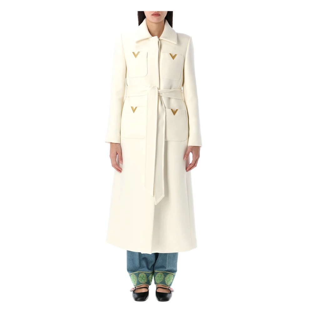 Valentino Garavani Metalen V Mantel met Gouden Detail White Dames