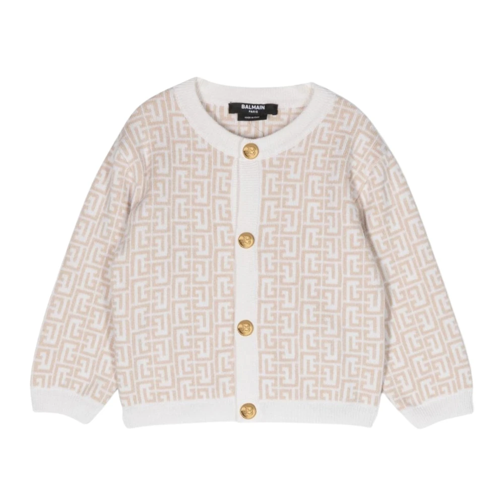 Balmain Beige Barn Cardigan med Monogram Beige, Flicka