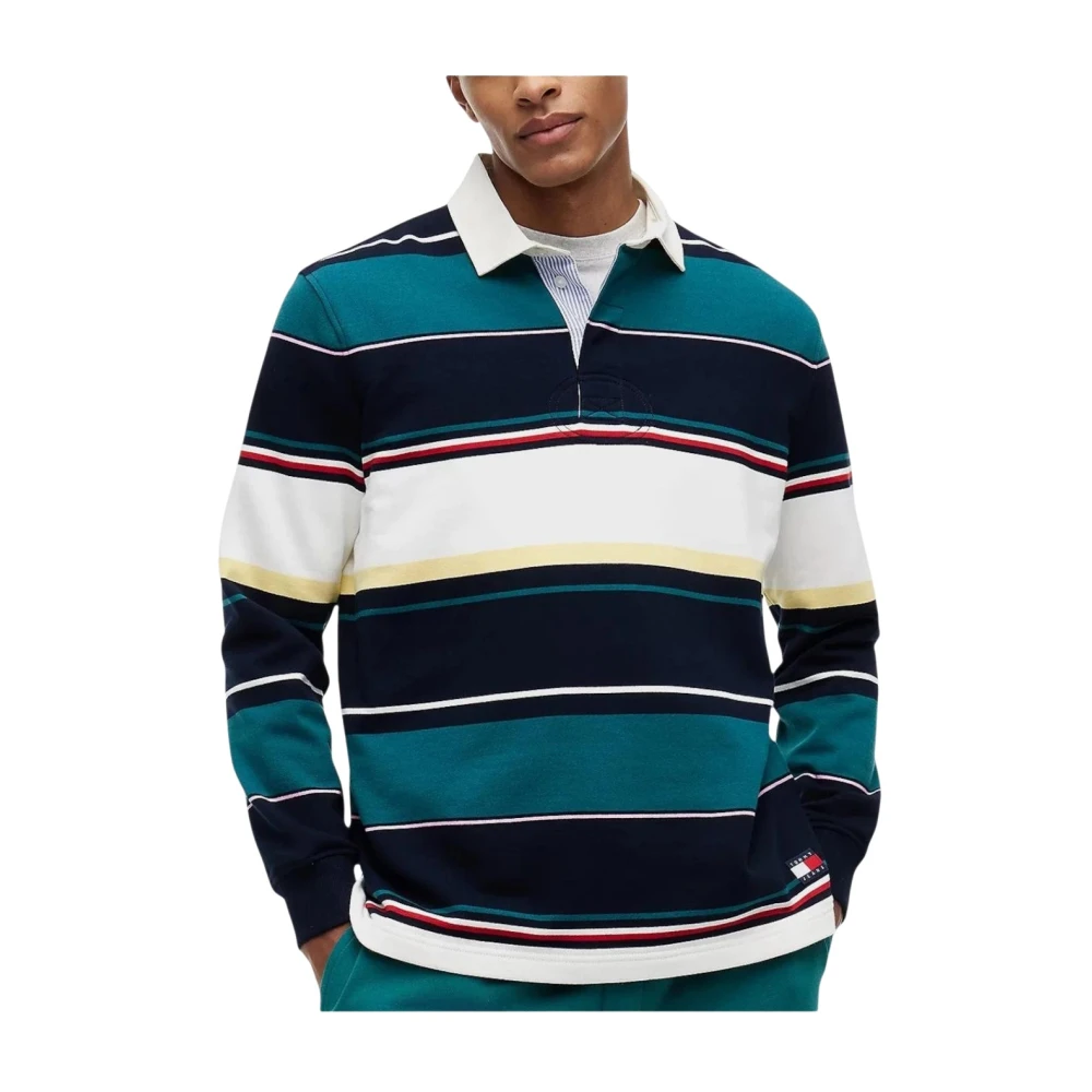 Tommy Jeans Blue Relaxed Fit Mixed Stripe Rugby Shirt - Navy - S - Image 3