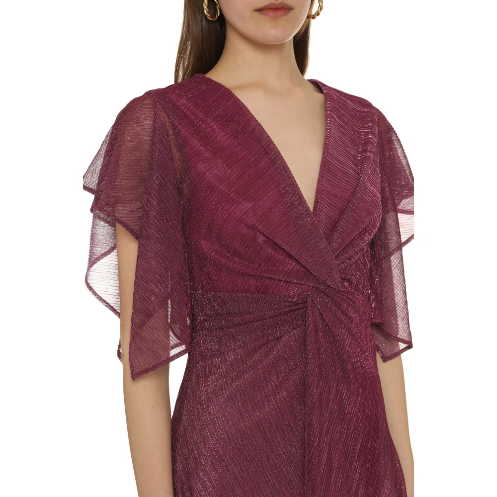 Talbot Runhof Gedrapeerde Lurex Jurk met Voorknoop Purple Dames