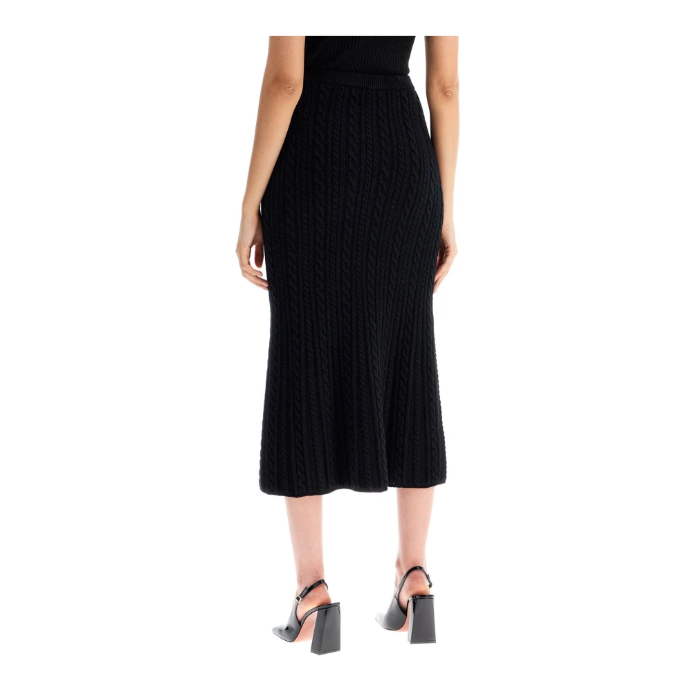 Alessandra Rich Minimalistische Wollen Gebreide Midi Rok Black Dames