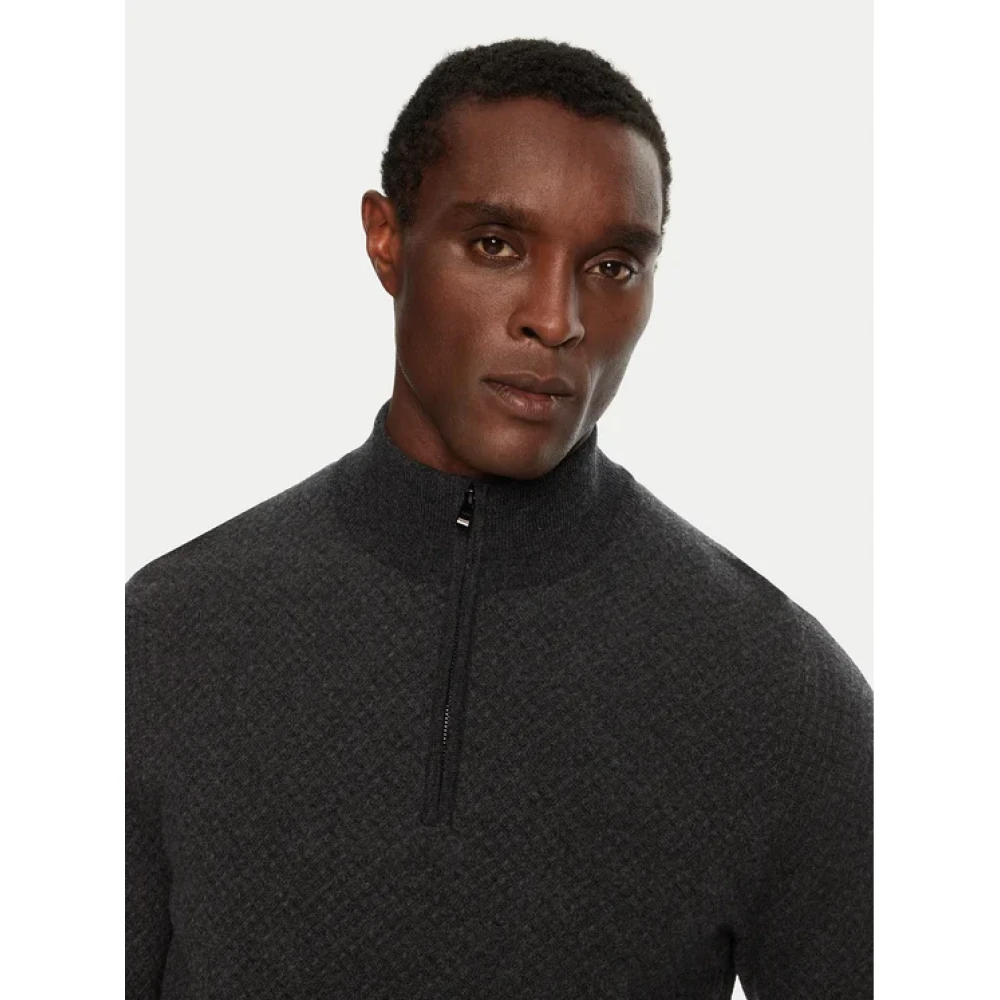 Hugo Boss Zwarte wollen half-zip trui Black Heren