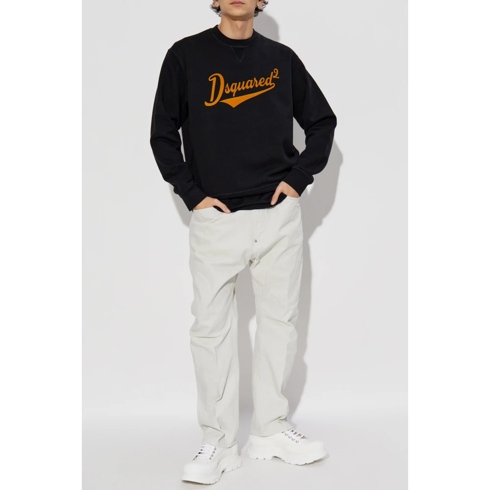 Dsquared2 Sweatshirt met fluweelafwerking logo Black Heren