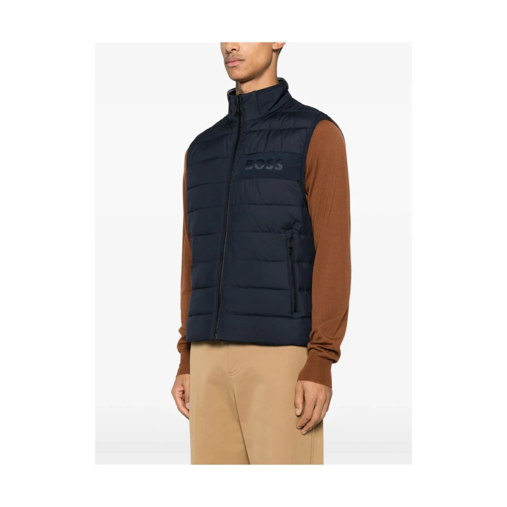 Hugo Boss Navy Blue Mouwloos Logo Print Vest Blue Heren