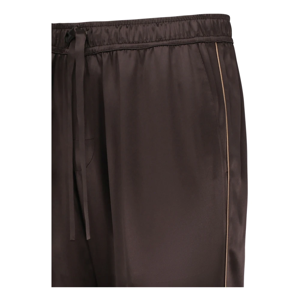 Dolce & Gabbana Zijden bruine broek met piping Brown Heren