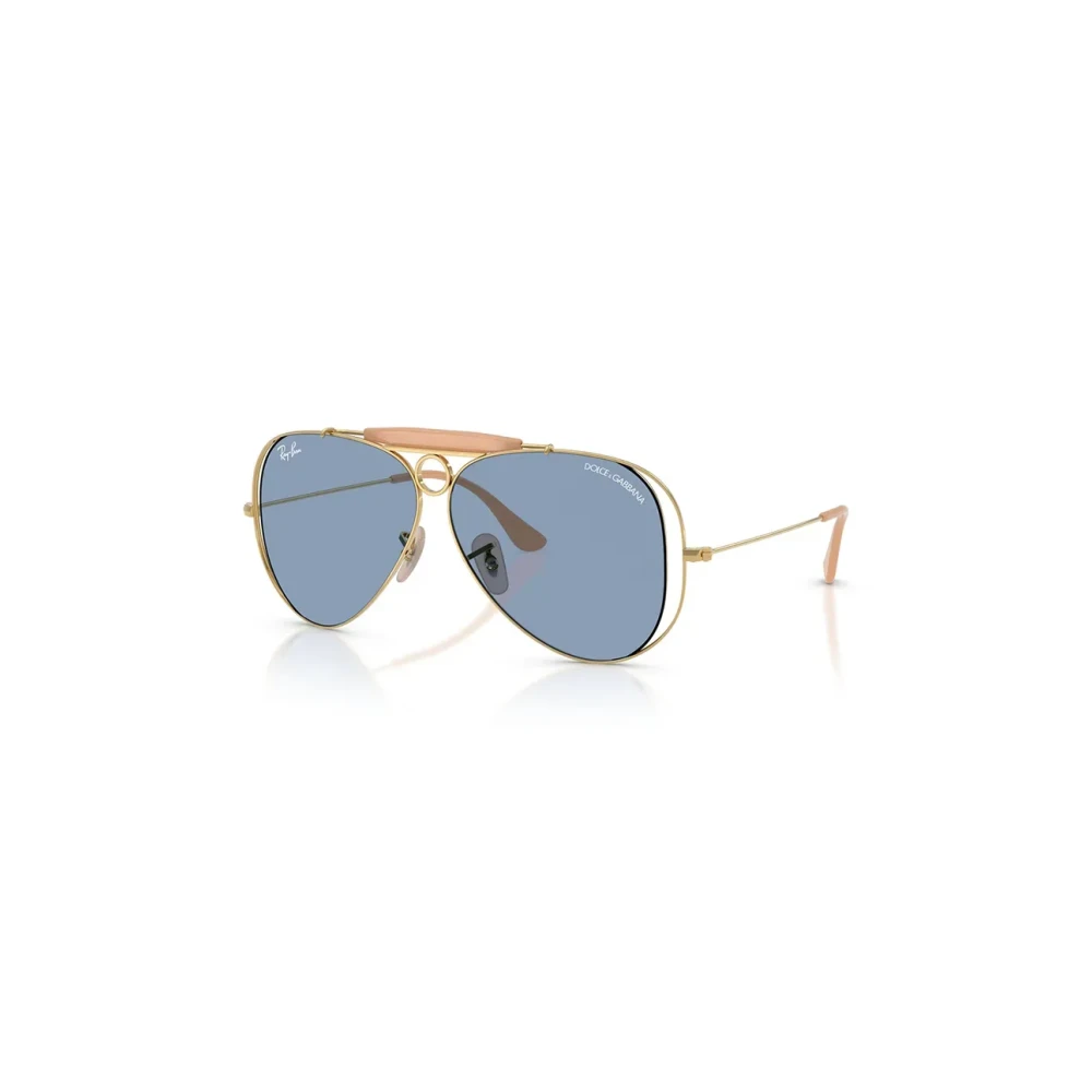 Ray-Ban Sunglasses The Shooter By Dolce&Gabbana - Arista Gold Frame Blue Lenses 58-09, RB3138M - Image 4