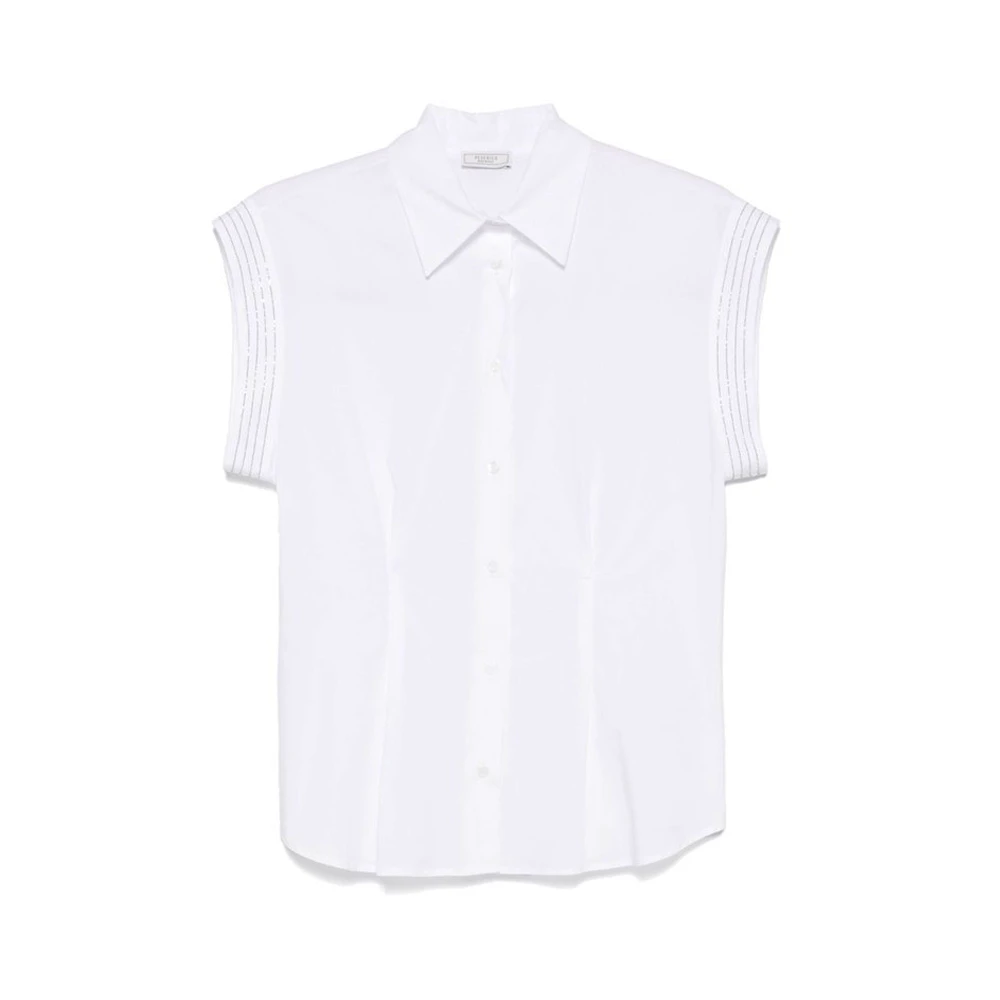 PESERICO Witte Beaded-Trim Shirt met Knoopsluiting White Dames