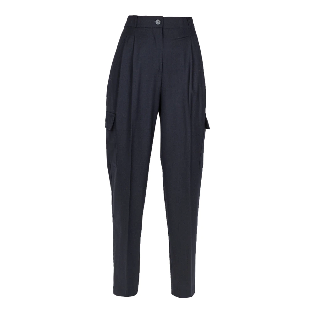Semicouture Rechte wollen broek met zakken Blue Dames