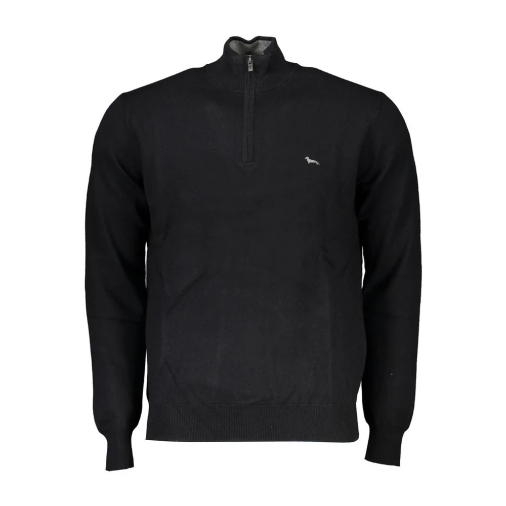 Harmont & Blaine Men's Black Embroidered Half Zip Sweater