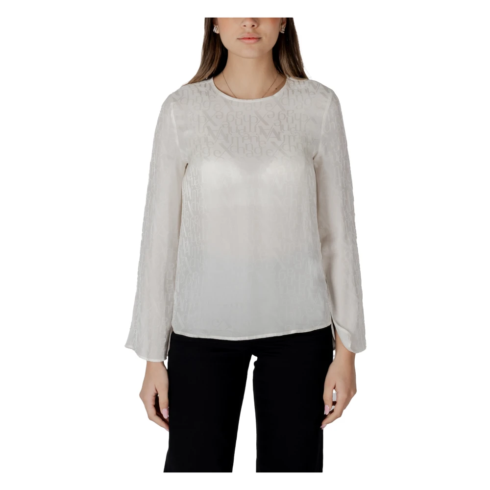 Armani Exchange Satijnen Blouse met All-over Logo Beige Dames