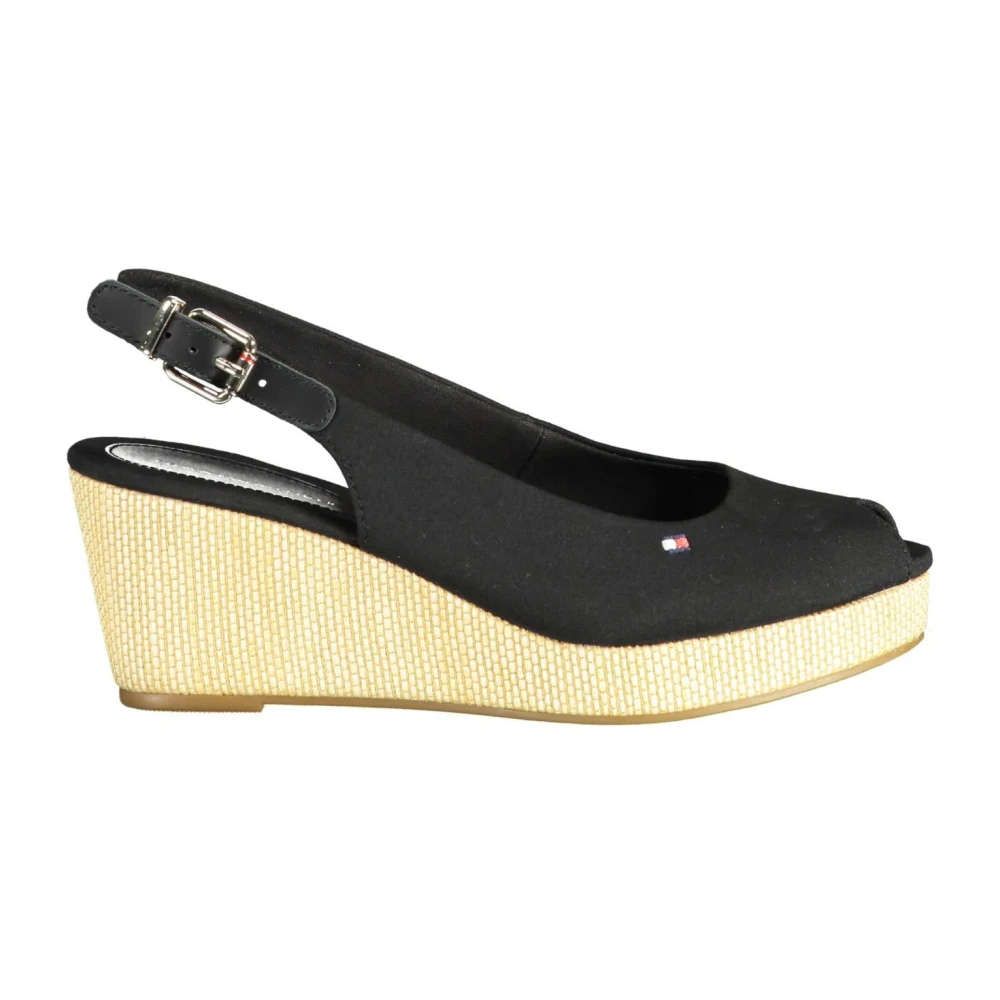 Tommy Hilfiger Women's Black Sandal With Ankle Buckle - Wedges - 7 Uk - Shoes