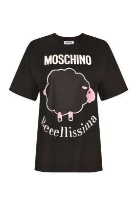 👚 T-shirt Moschino Noir Femme Taille 42 - Occasion Très Bon État - Matière PVC & Coton