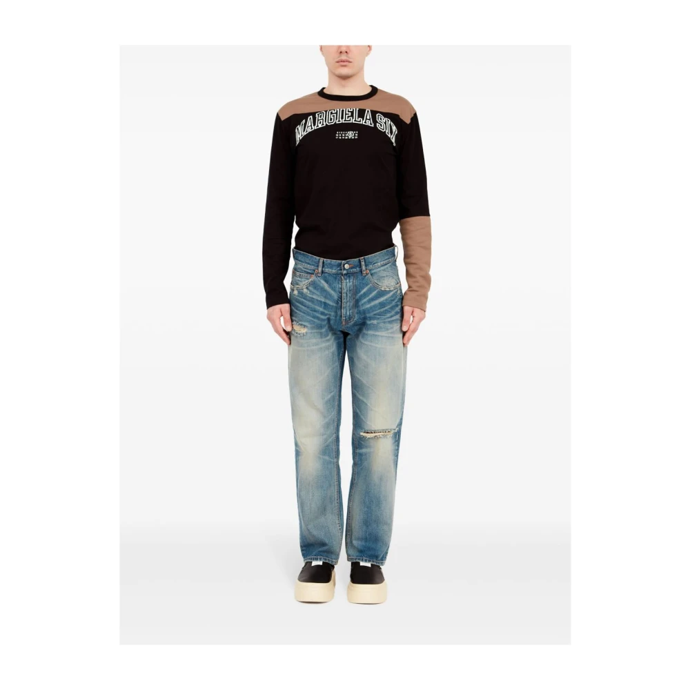 MM6 Maison Margiela Denim Straight Fit Jeans met Scheuren Blue Heren