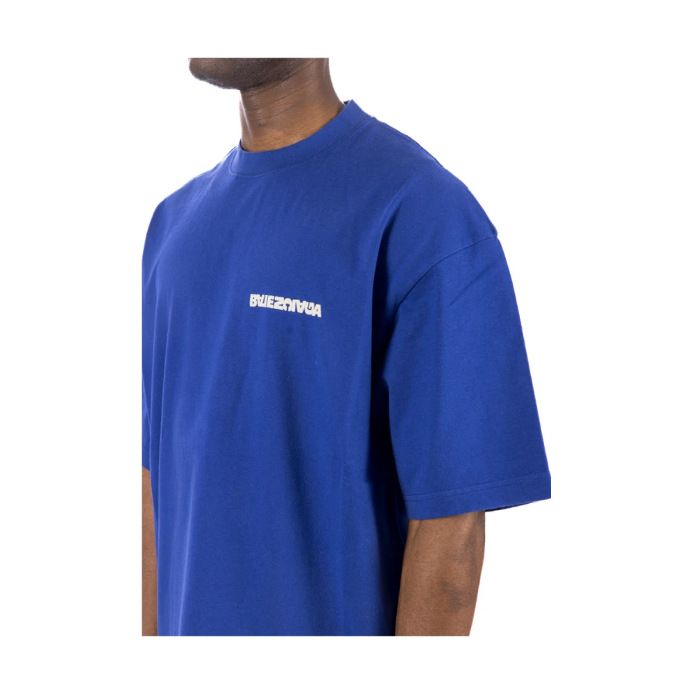 Balenciaga Geborduurd Logo Blauw T-shirt Blue Heren