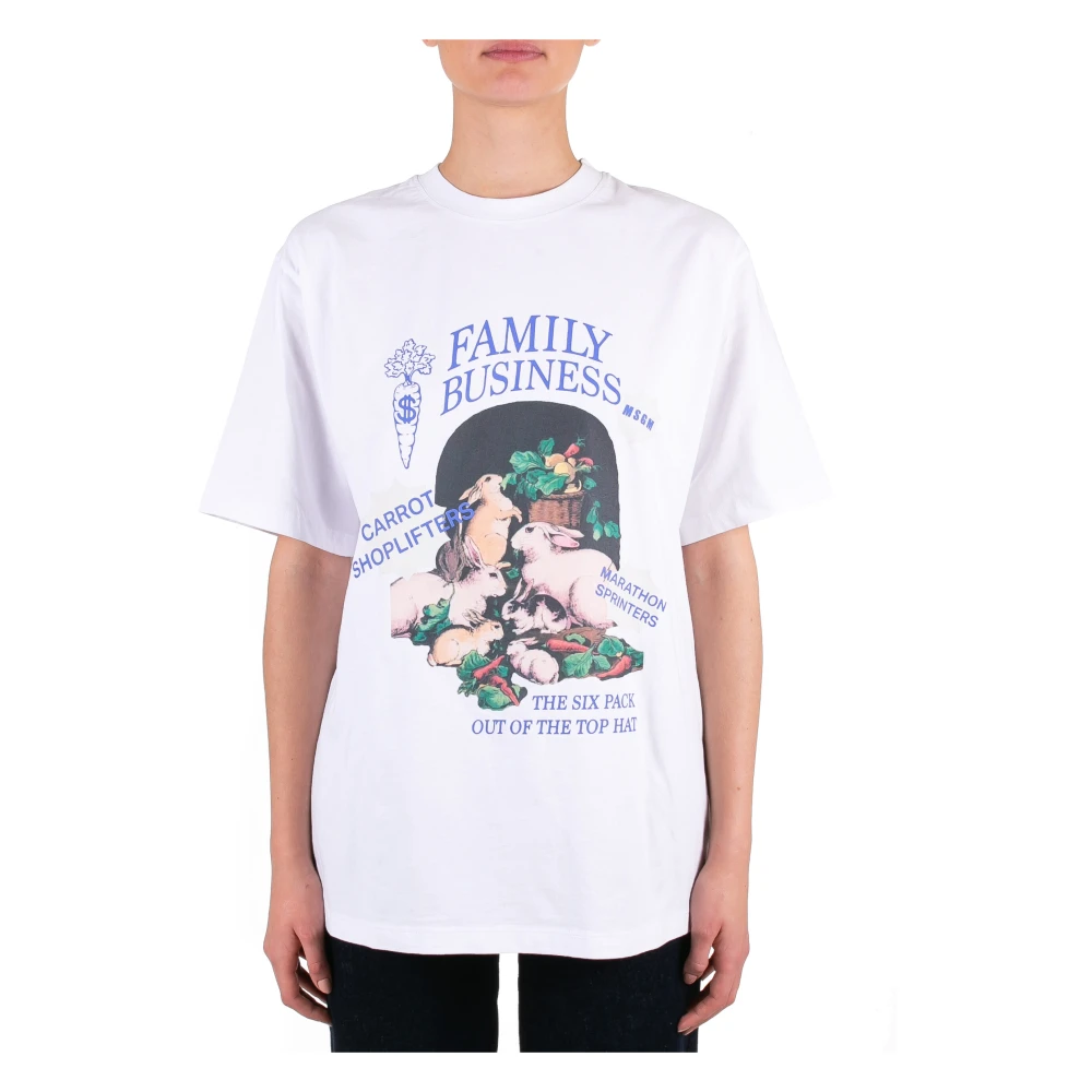 Msgm Women's White Printed Cotton T-Shirt - T-Shirts - Xs - Tops