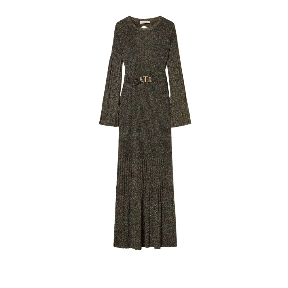 Twinset Elegante Viscose Jurk met Geribbelde Details Green Dames