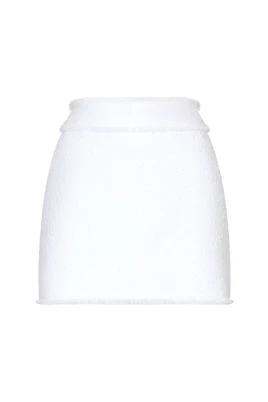 Vit Tweed Minikjol Fransdetaljer