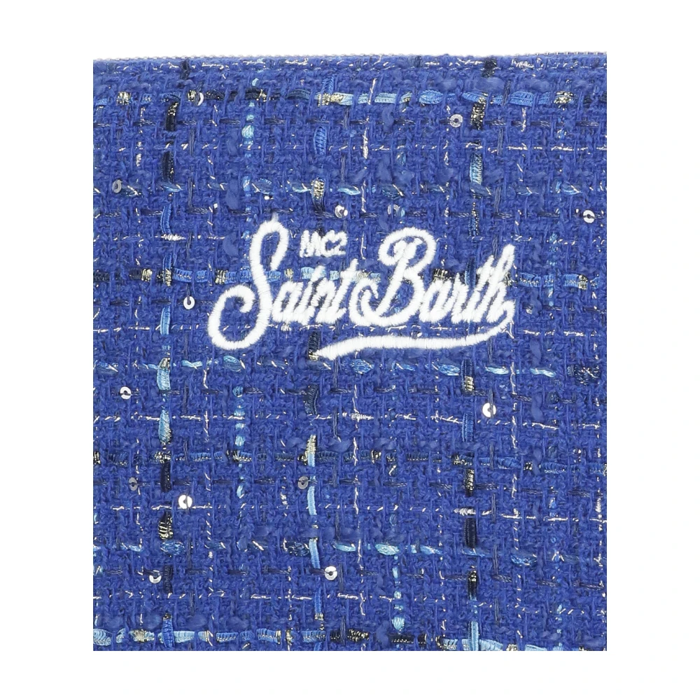 Saint Barth Blauwe Tweed Paillet Clutch Tas Blue Dames