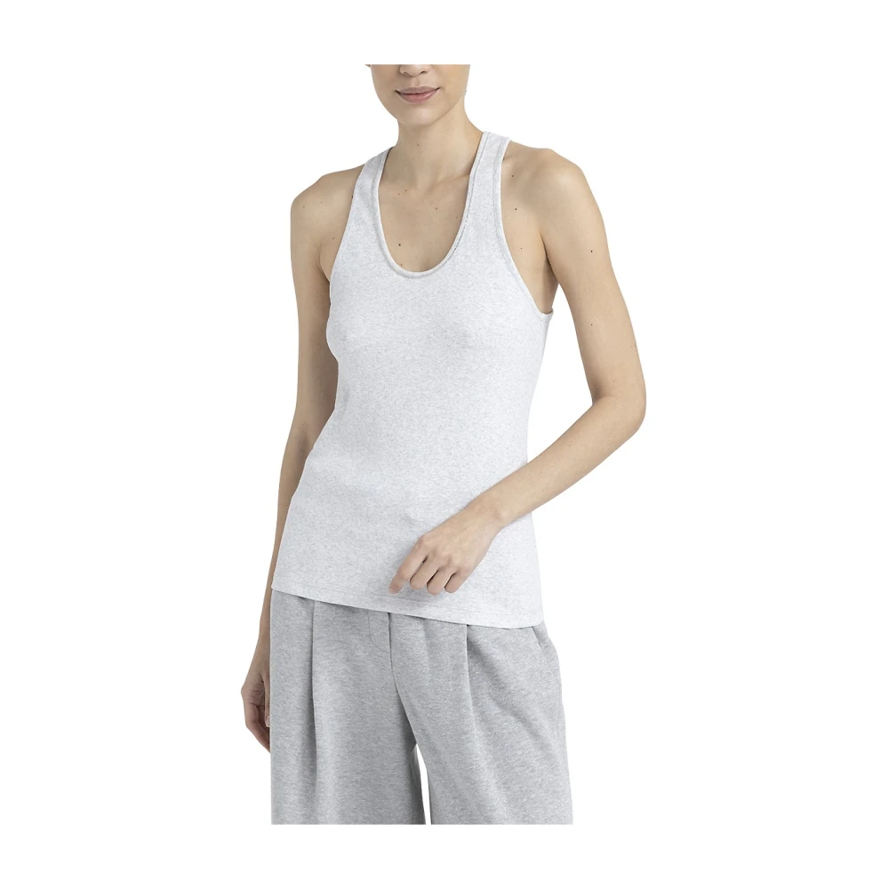 PESERICO Katoenen jersey laag uitgesneden top Gray Dames