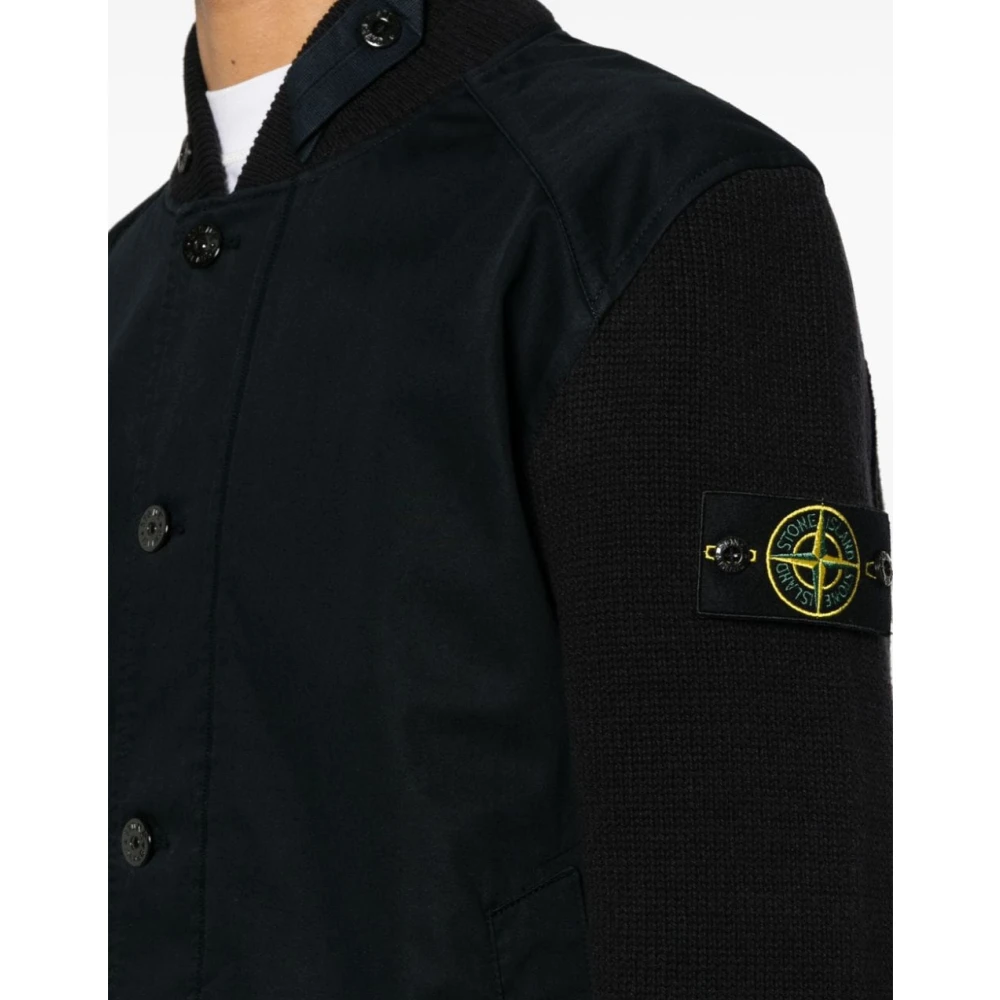 Stone Island Zwarte Compass Logo Bomber Jacket Black Heren