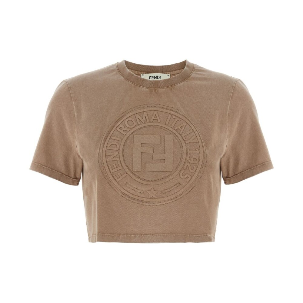Tシャツ・カットソー Fendi Beige Washed-Out Cropped T-Shirt With Logo FY1257APM4F0QB9_02?wid=2000&