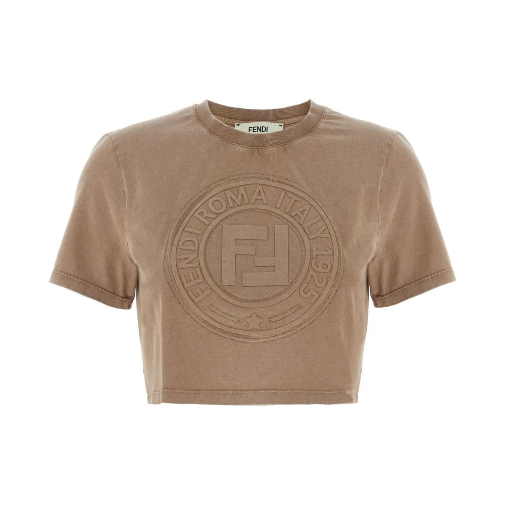 Fendi Women's Brown T-Shirts, M, Crew Neck Short Sleeves Top